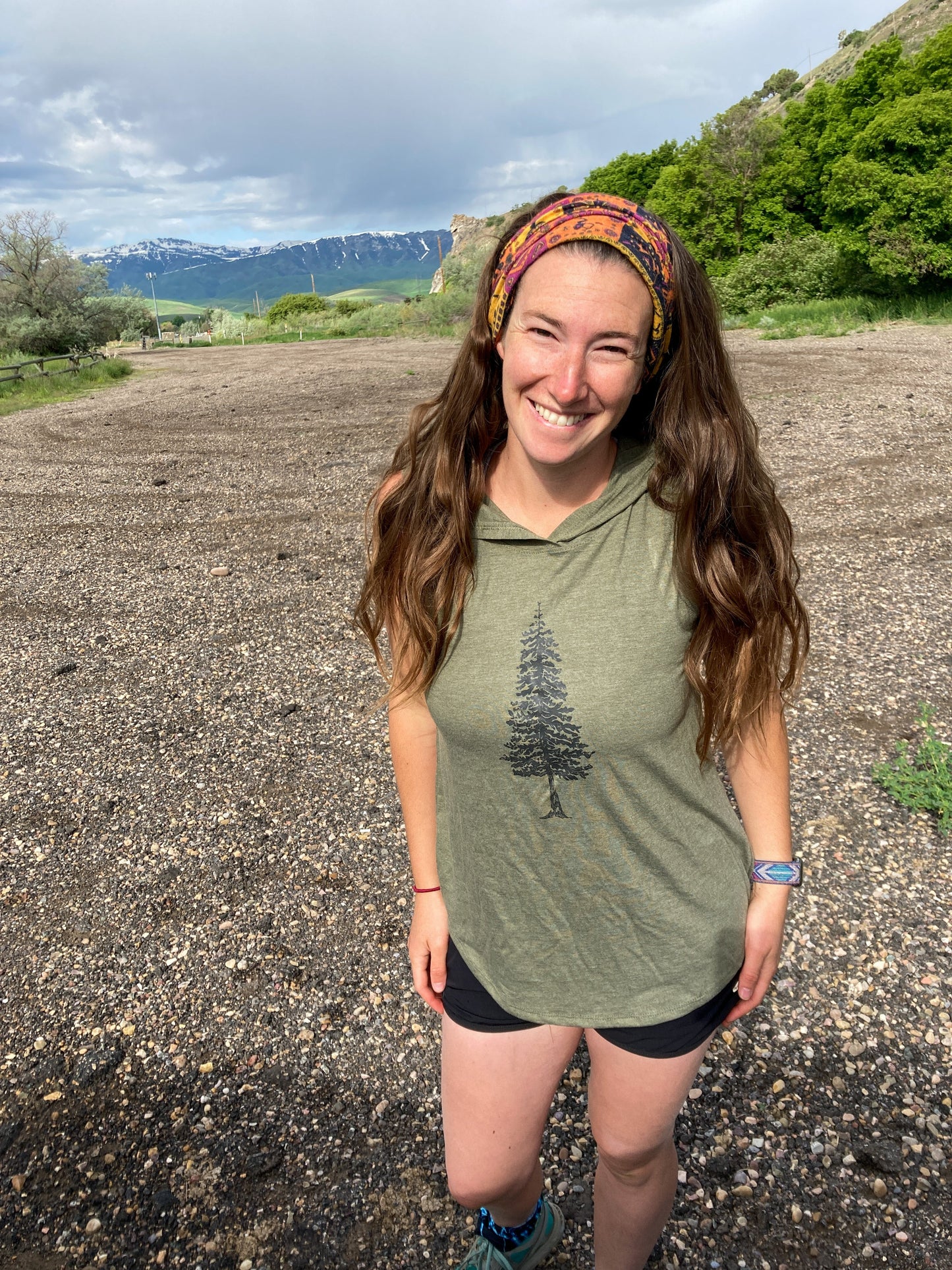 Ladies Hoodie Tank in Heathered Green