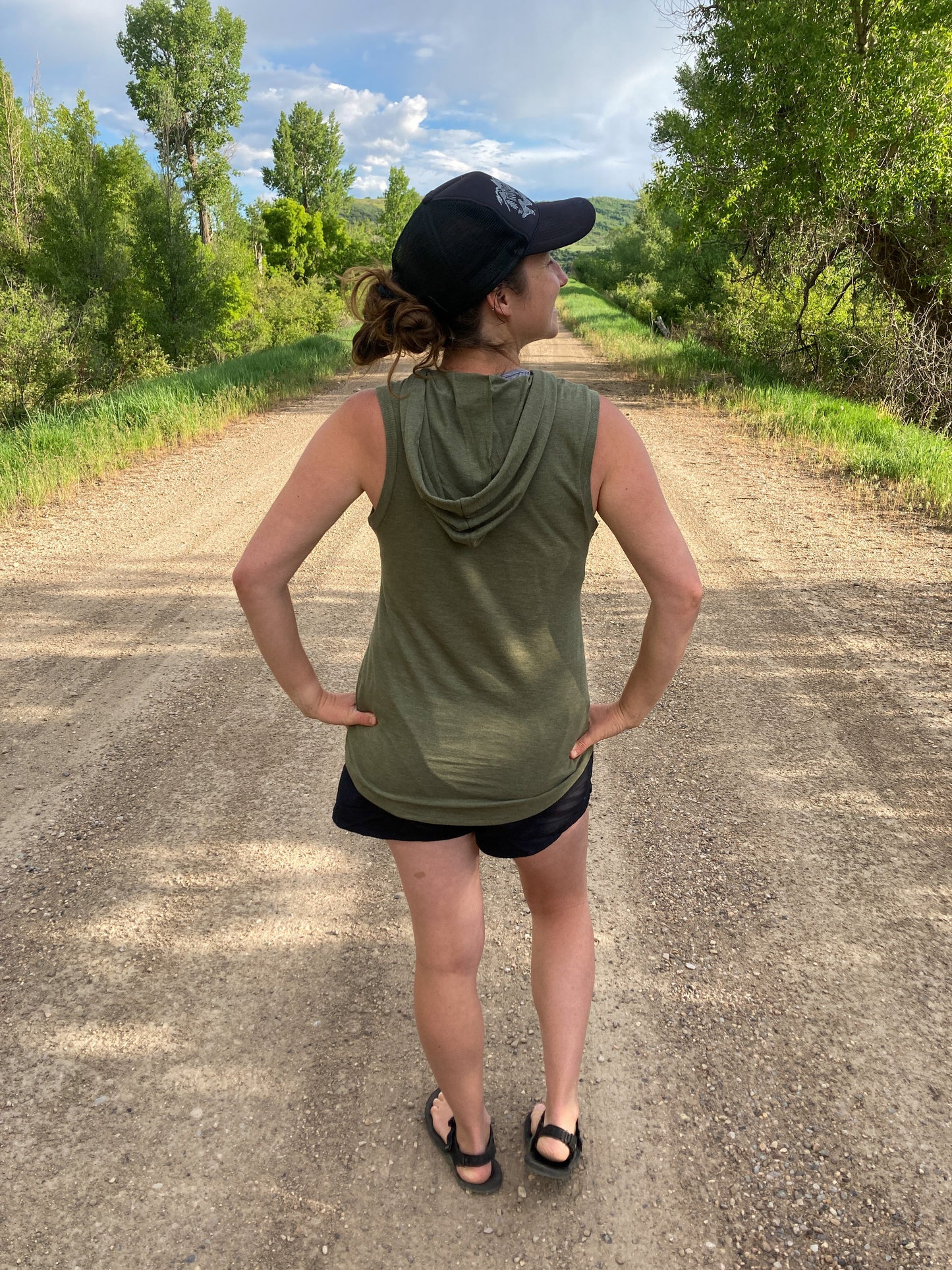 Ladies Hoodie Tank in Heathered Green