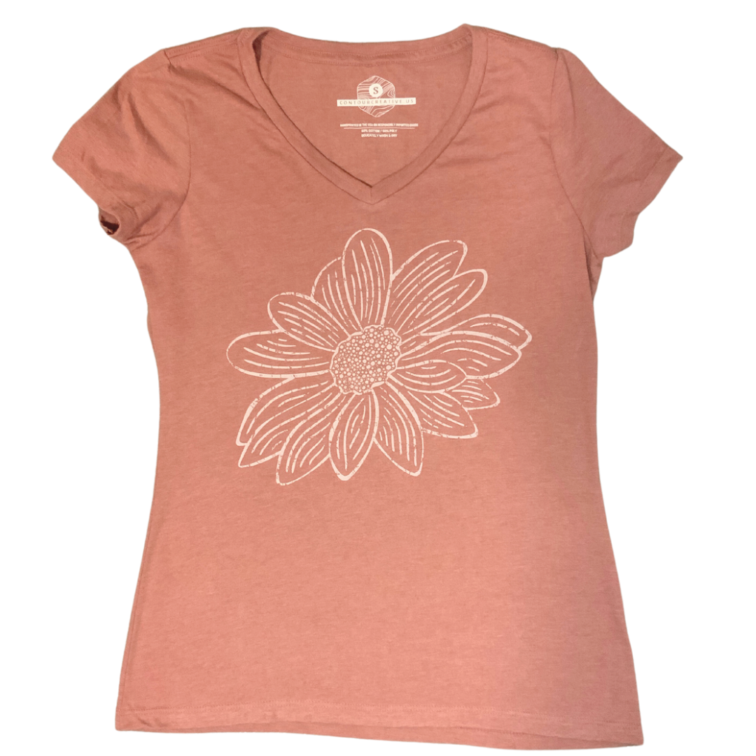 Daisy Ladies V Tee in Heathered Blush