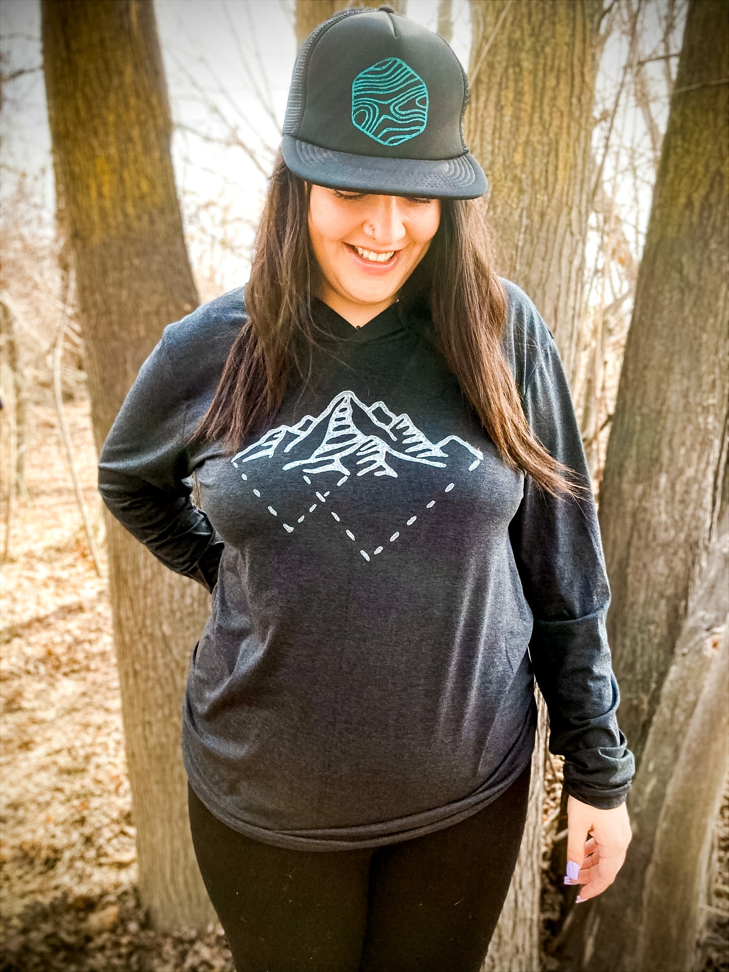 Tri Mountains Unisex Long Sleeve Hoodie Tee - Contour Creative