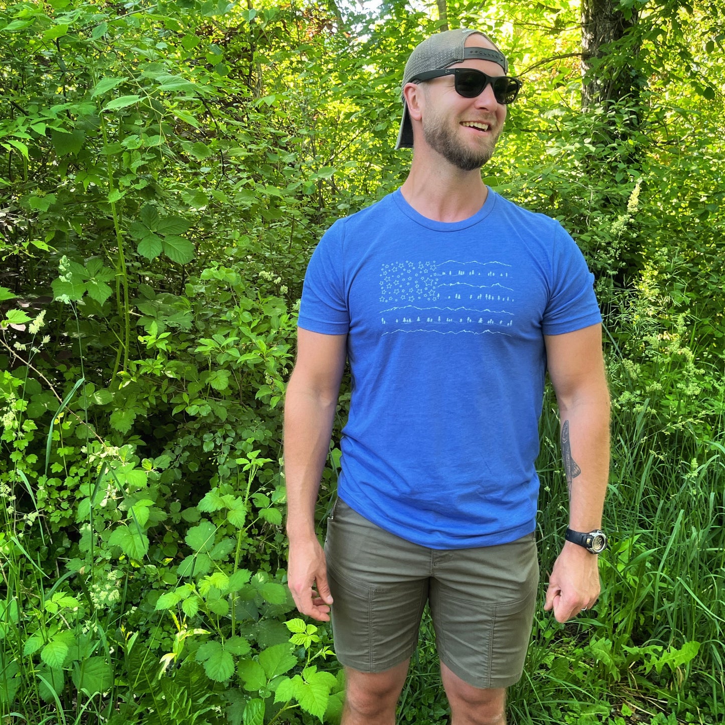 Flag Unisex Tee in Heathered Blue