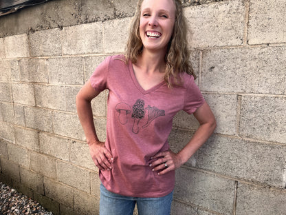 Mushroom Ladies V Tee in Heathered Blush