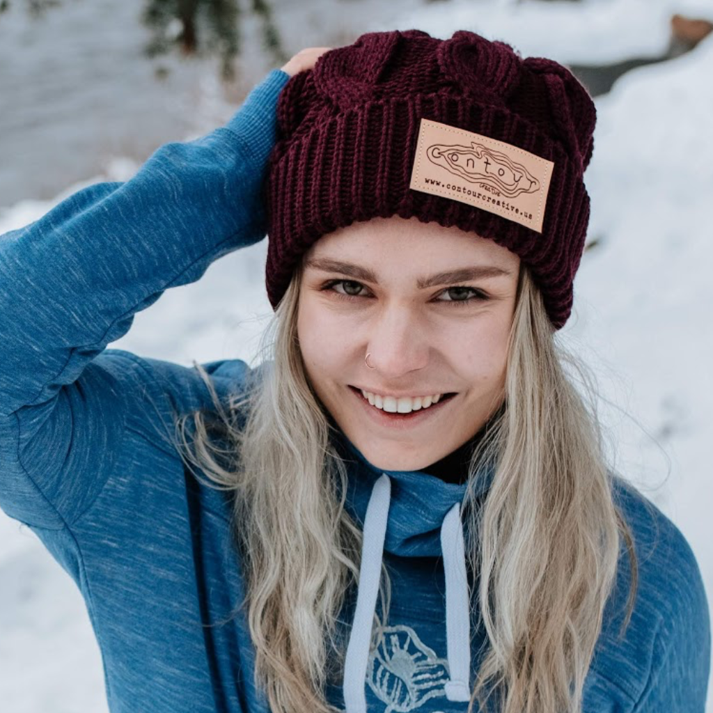 Cable Knit Maroon Pom Beanie - Contour Creative